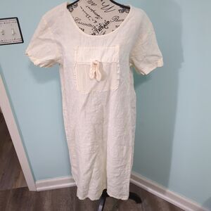 Vintage Christine Damen medium Linen Maxi Dress front pocket now